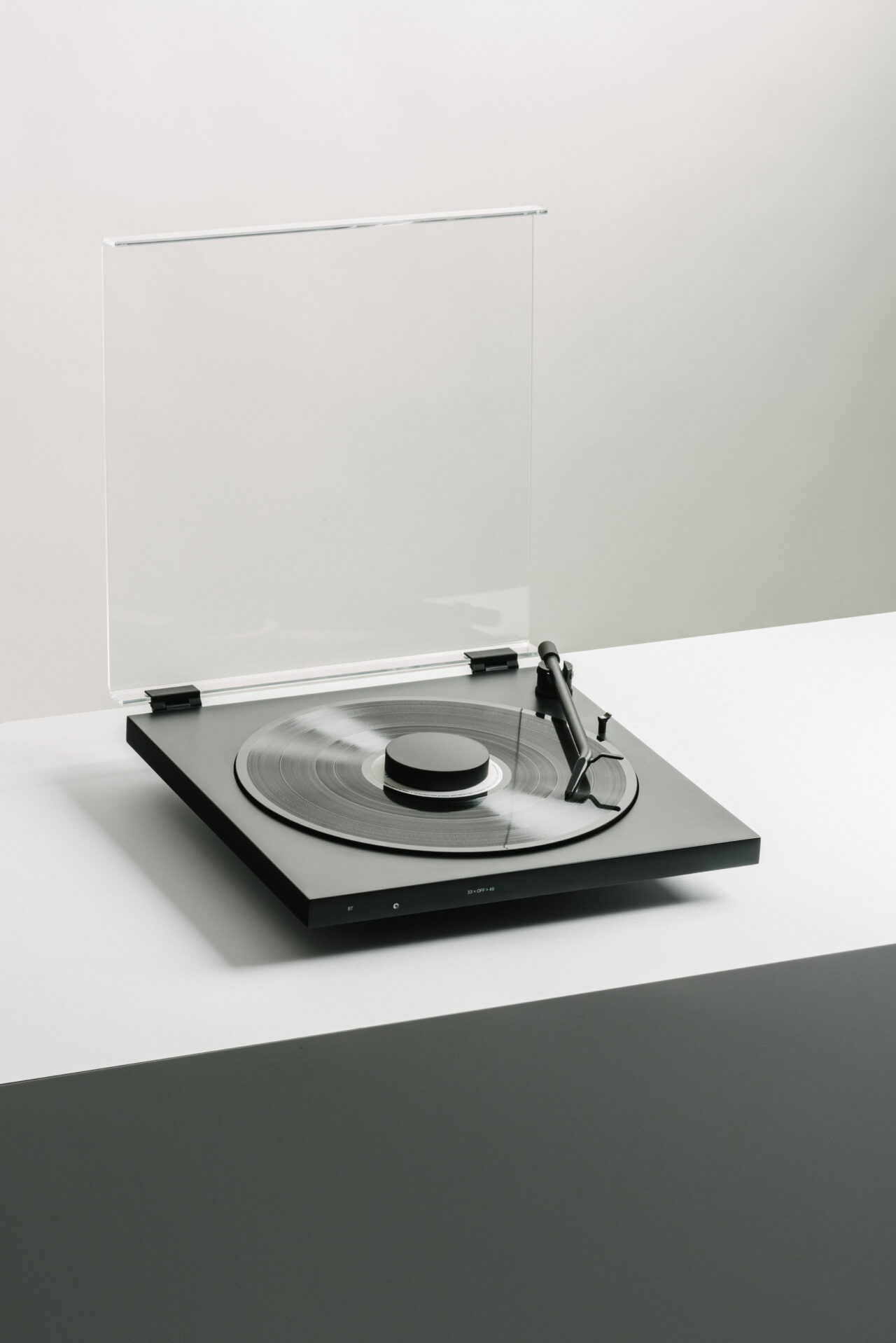 Tone turntable satin black white background dustcover